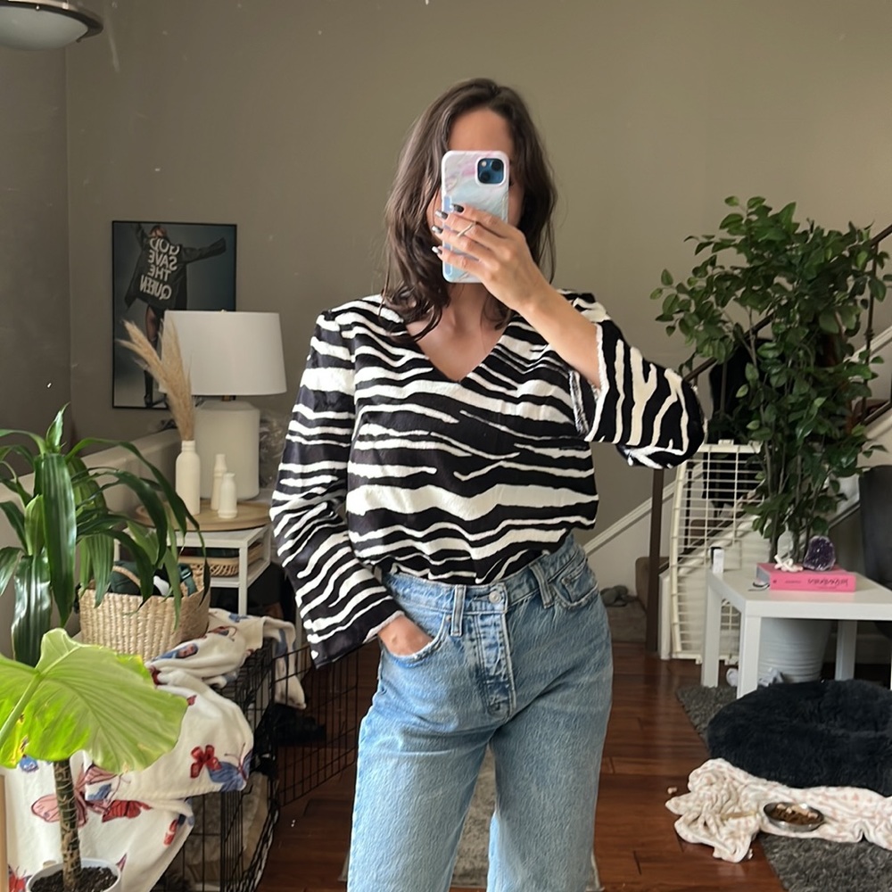Trina Turk Hikora Black and White Zebra Print Top